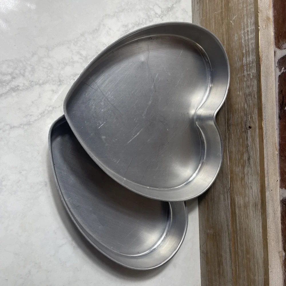 Vintage 1991 Wilton Aluminum Heart Shape Cake Pan 2105-5176  2 Pans